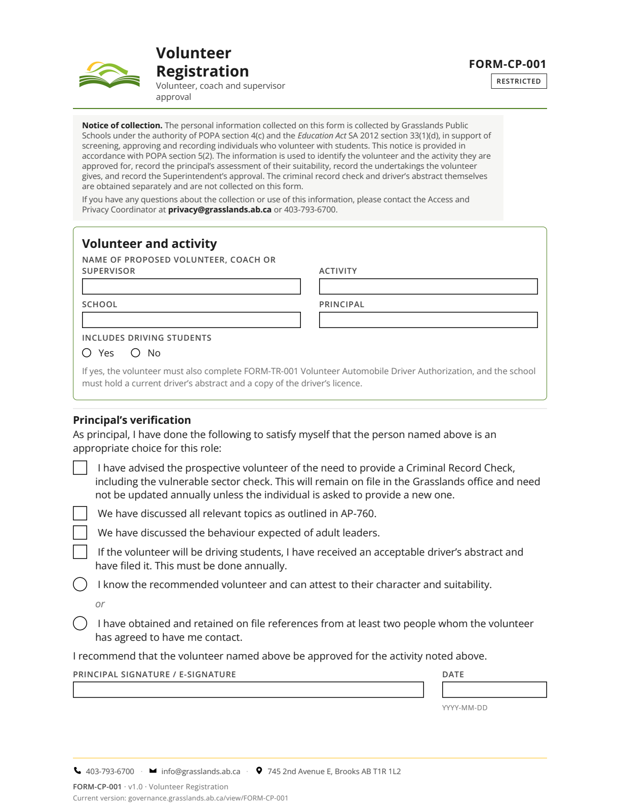 Volunteer Registration — page 1 of 2