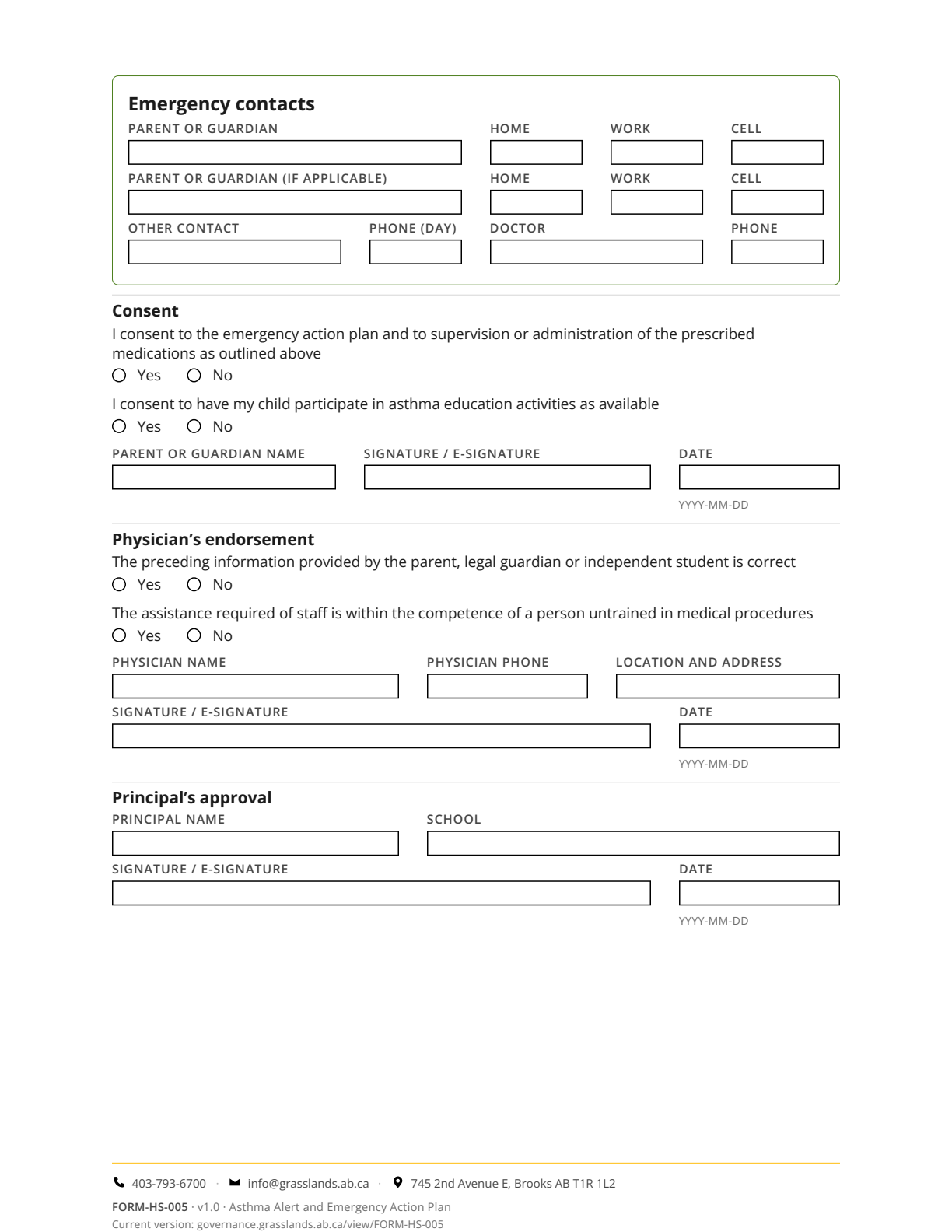 Asthma Alert and Emergency Action Plan — page 2 of 2