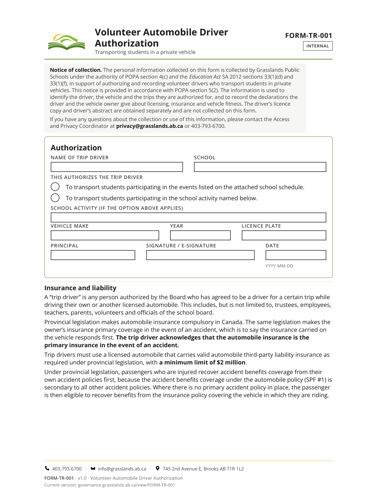 Volunteer Automobile Driver Authorization — page 1 of 3