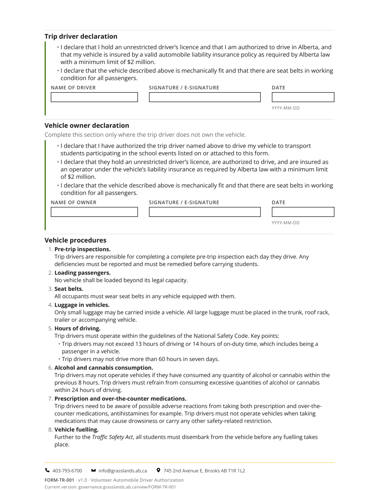 Volunteer Automobile Driver Authorization — page 2 of 3